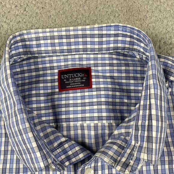 Untuckit Wrinkle Free Slim Fit Button Up Shirt Men's XLT Blue Plaid 100% Cotton - Picture 4 of 9